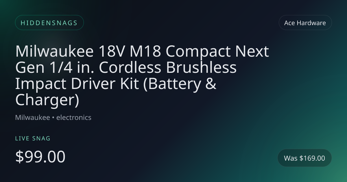 Milwaukee 18V M18 Compact Next Gen 1/4 in. Cordless Brushless Impact Driver Kit (Battery & Charger)
