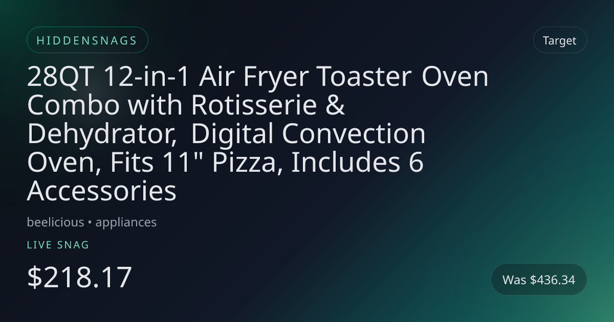 28QT 12-in-1 Air Fryer Toaster Oven Combo with Rotisserie & Dehydrator,  Digital Convection Oven, Fits 11" Pizza, Includes 6 Accessories
