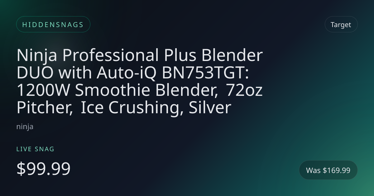 Ninja Professional Plus Blender DUO with Auto-iQ BN753TGT: 1200W Smoothie Blender, 72oz Pitcher, Ice Crushing, Silver
