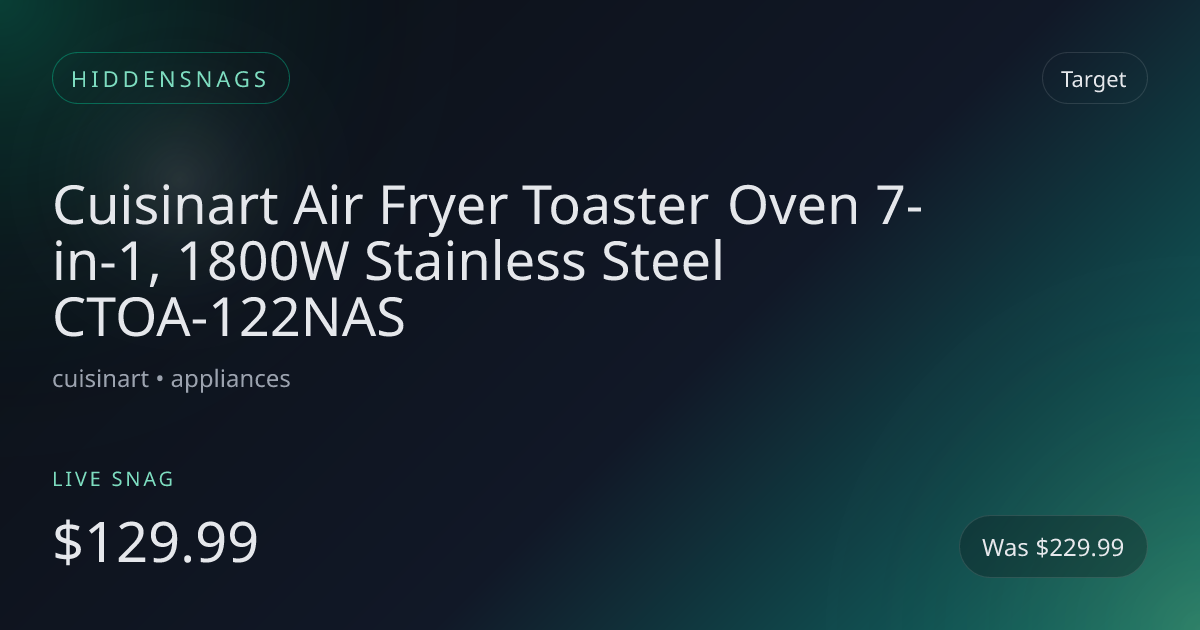 Cuisinart Air Fryer Toaster Oven 7-in-1, 1800W Stainless Steel CTOA-122NAS