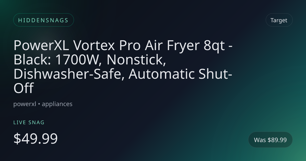 PowerXL Vortex Pro Air Fryer 8qt - Black: 1700W, Nonstick, Dishwasher-Safe, Automatic Shut-Off