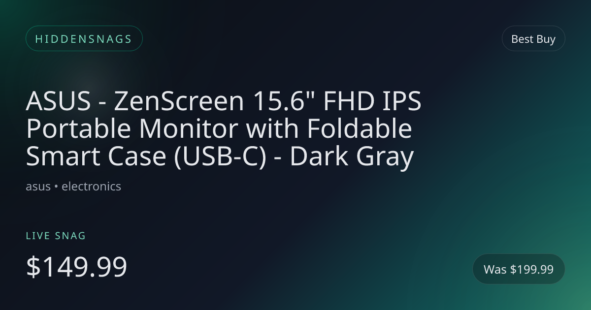 ASUS - ZenScreen 15.6" FHD IPS Portable Monitor with Foldable Smart Case (USB-C) - Dark Gray