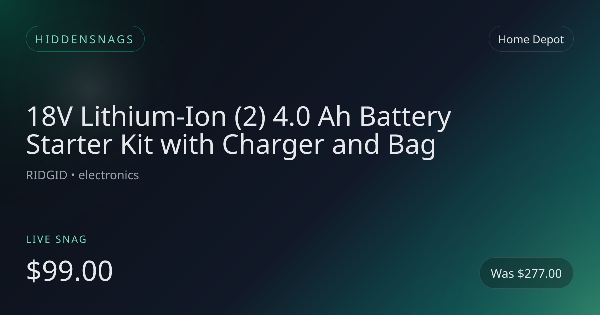 18V Lithium-Ion (2) 4.0 Ah Battery Starter Kit with Charger and Bag