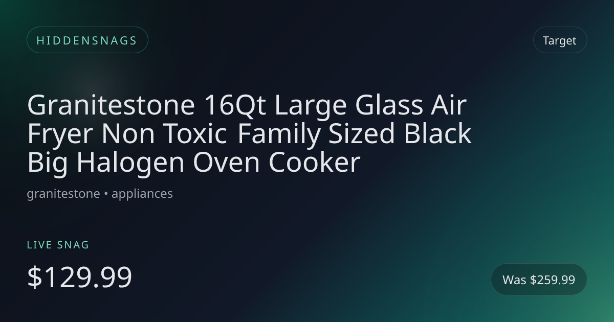 Granitestone 16Qt Large Glass Air Fryer Non Toxic Family Sized Black Big Halogen Oven Cooker
