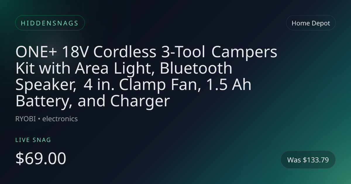 ONE+ 18V Cordless 3-Tool Campers Kit with Area Light, Bluetooth Speaker, 4 in. Clamp Fan, 1.5 Ah Battery, and Charger