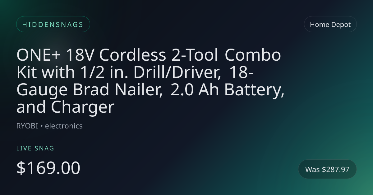 ONE+ 18V Cordless 2-Tool Combo Kit with 1/2 in. Drill/Driver, 18-Gauge Brad Nailer, 2.0 Ah Battery, and Charger