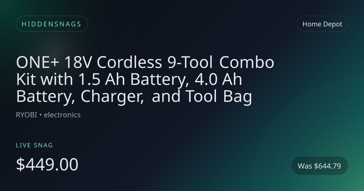 ONE+ 18V Cordless 9-Tool Combo Kit with 1.5 Ah Battery, 4.0 Ah Battery, Charger, and Tool Bag