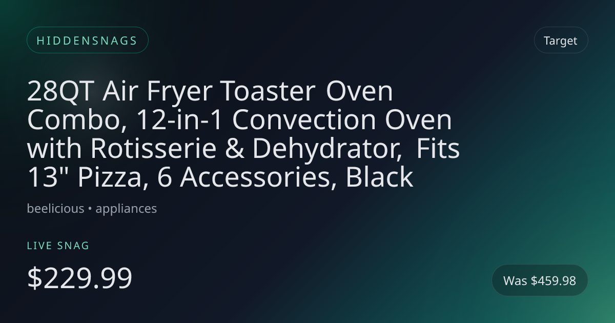 28QT Air Fryer Toaster Oven Combo, 12-in-1 Convection Oven with Rotisserie & Dehydrator, Fits 13" Pizza, 6 Accessories,  Black