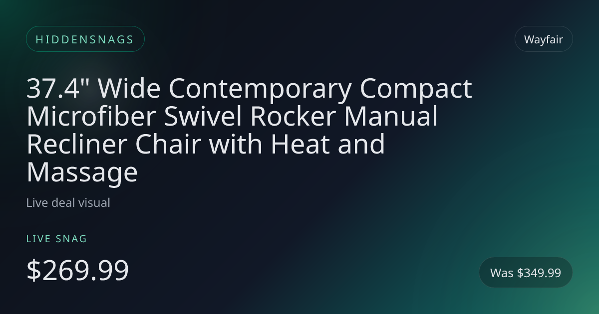 37.4" Wide Contemporary Compact Microfiber Swivel Rocker Manual Recliner Chair with Heat and Massage