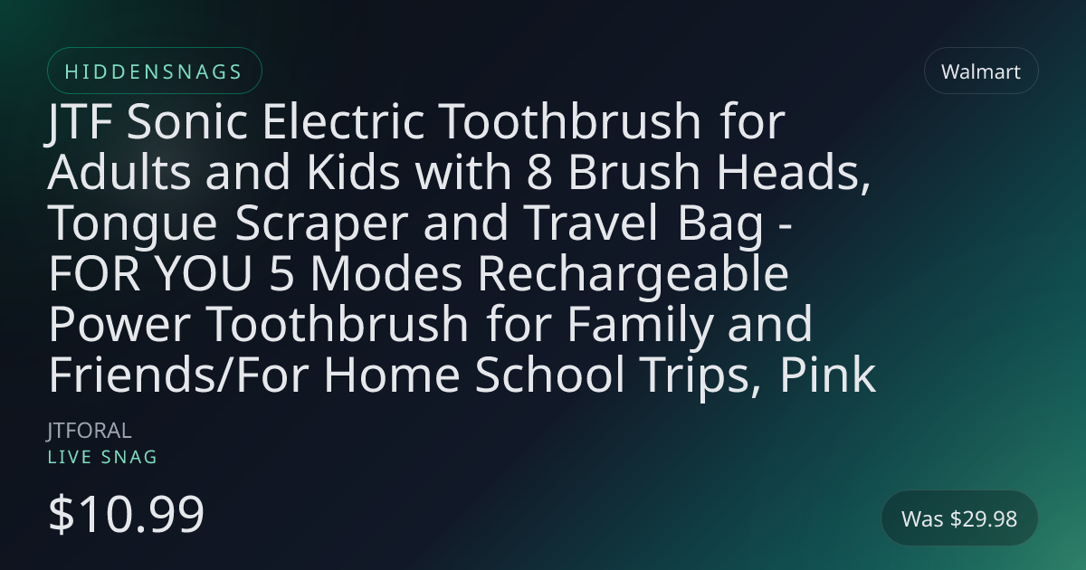 JTF Sonic Electric Toothbrush for Adults and Kids with 8 Brush Heads, Tongue Scraper and Travel Bag - FOR YOU 5 Modes Rechargeable Power Toothbrush for Family and Friends/For Home School Trips, Pink
