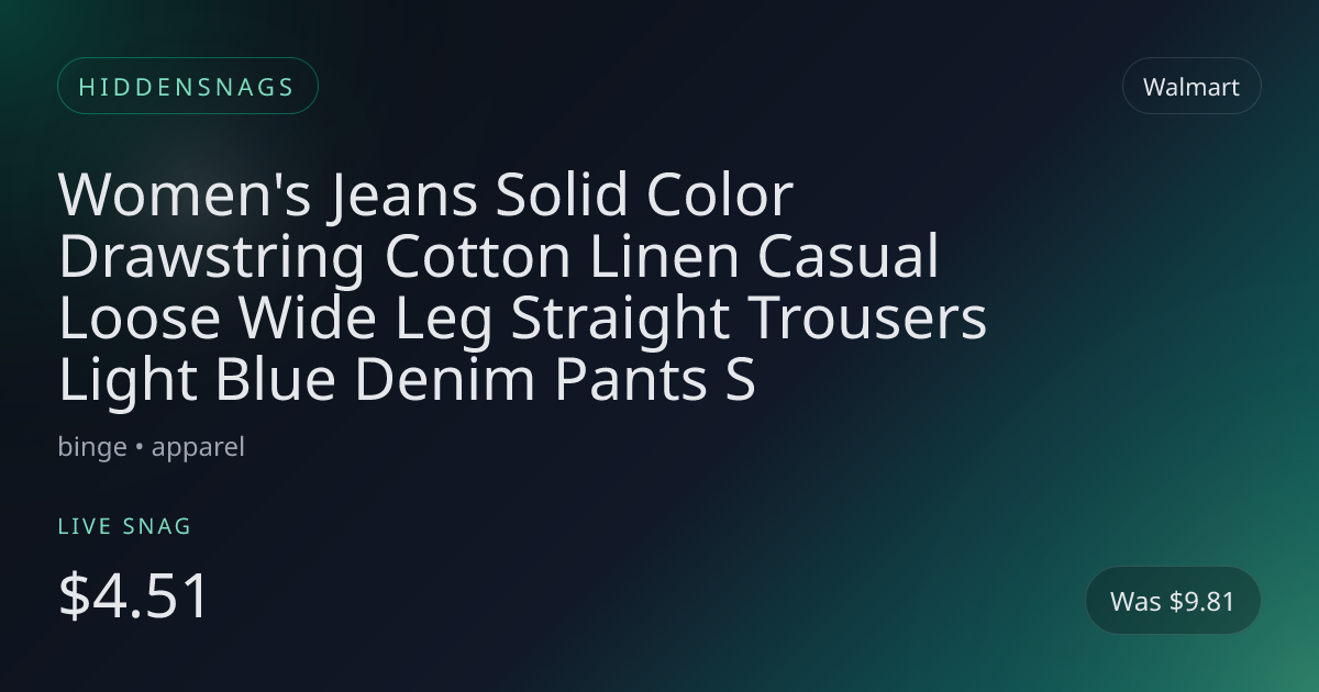 Women's Jeans Solid Color Drawstring Cotton Linen Casual Loose Wide Leg Straight Trousers Light Blue Denim Pants S