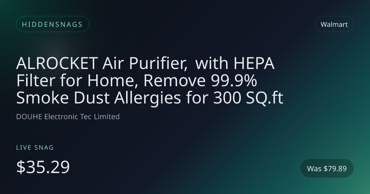 ALROCKET Air Purifier, with HEPA Filter for Home, Remove 99.9% Smoke Dust Allergies for 300 SQ.ft