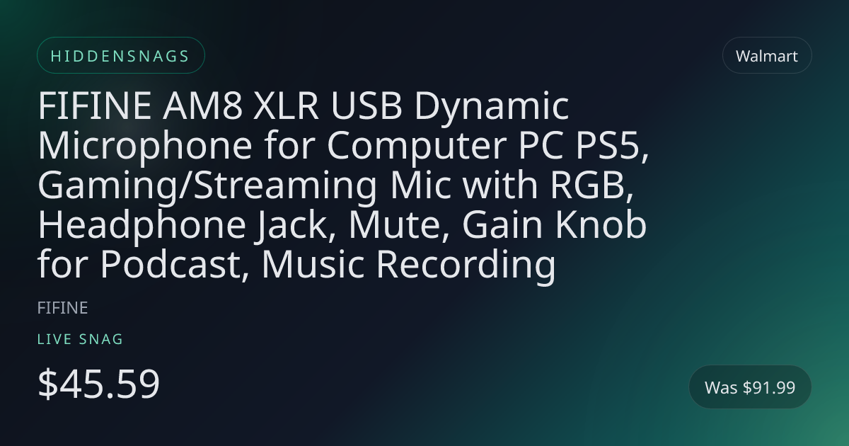 FIFINE AM8 XLR USB Dynamic Microphone for Computer PC PS5, Gaming/Streaming Mic with RGB, Headphone Jack, Mute, Gain Knob for Podcast, Music Recording