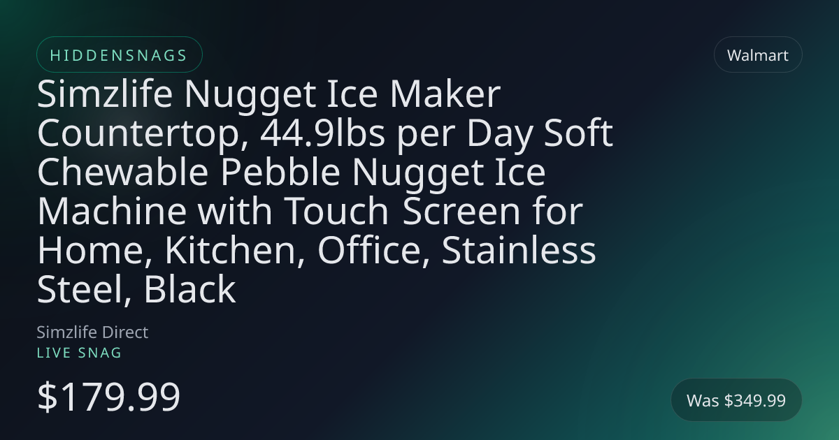Simzlife Nugget Ice Maker Countertop, 44.9lbs per Day Soft Chewable Pebble Nugget Ice Machine with Touch Screen for Home, Kitchen, Office, Stainless Steel, Black