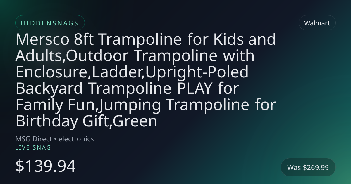 Mersco 8ft Trampoline for Kids and Adults,Outdoor Trampoline with Enclosure,Ladder,Upright-Poled Backyard Trampoline PLAY for Family Fun,Jumping Trampoline for Birthday Gift,Green