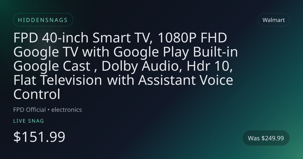 FPD 40-inch Smart TV, 1080P FHD Google TV with Google Play Built-in Google Cast , Dolby Audio, Hdr 10, Flat Television with Assistant Voice Control