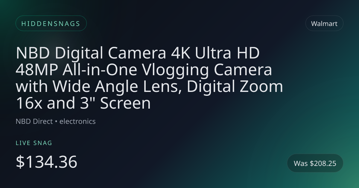 NBD Digital Camera 4K Ultra HD 48MP All-in-One Vlogging Camera with Wide Angle Lens, Digital Zoom 16x and 3" Screen