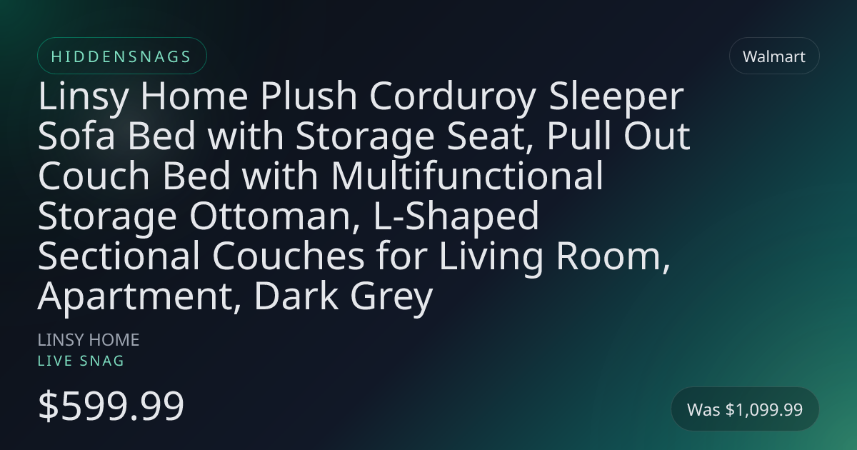 Linsy Home Plush Corduroy Sleeper Sofa Bed with Storage Seat, Pull Out Couch Bed with Multifunctional Storage Ottoman, L-Shaped Sectional Couches for Living Room, Apartment, Dark Grey