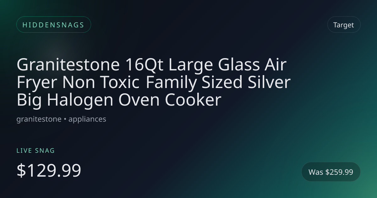 Granitestone 16Qt Large Glass Air Fryer Non Toxic Family Sized Silver Big Halogen Oven Cooker