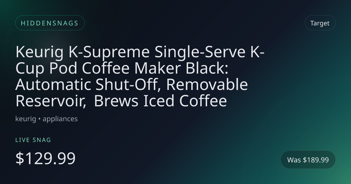 Keurig K-Supreme Single-Serve K-Cup Pod Coffee Maker Black: Automatic Shut-Off, Removable Reservoir, Brews Iced Coffee
