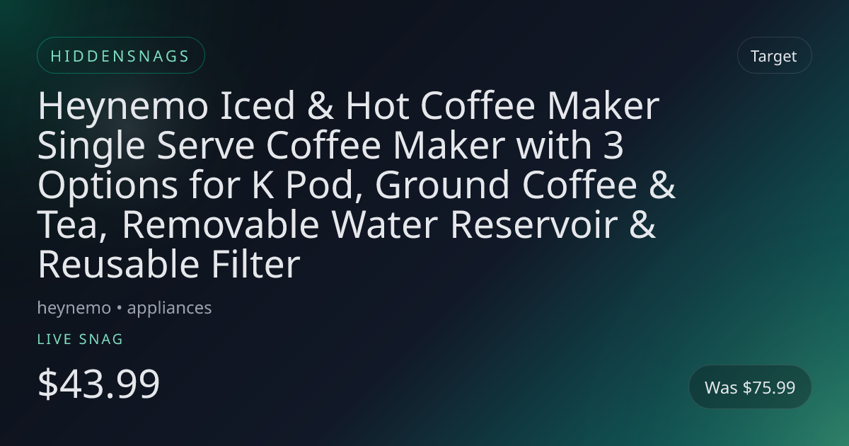 Heynemo Iced & Hot Coffee Maker Single Serve Coffee Maker with 3 Options for K Pod, Ground Coffee & Tea, Removable Water Reservoir & Reusable Filter