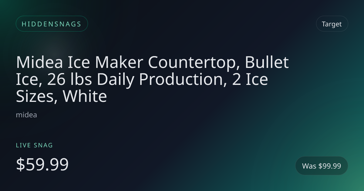 Midea Ice Maker Countertop, Bullet Ice, 26 lbs Daily Production, 2 Ice Sizes, White