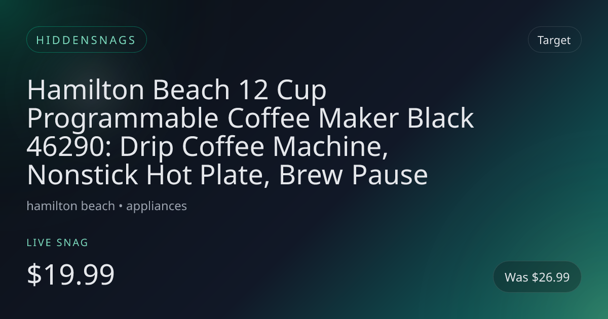 Hamilton Beach 12 Cup Programmable Coffee Maker Black 46290: Drip Coffee Machine, Nonstick Hot Plate, Brew Pause
